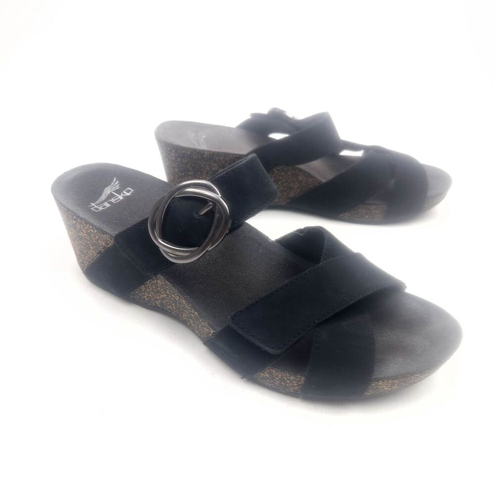 Dansko Susie Milled Black Nubuck Leather Slide Wedge Sandals Size 9.5-10